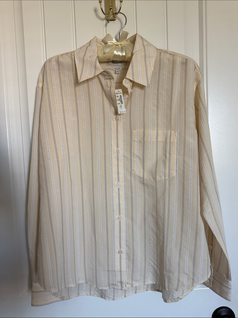 Madewell Relaxed Button-Up Shirt Women’s M Cream Black and White Stripe NWT